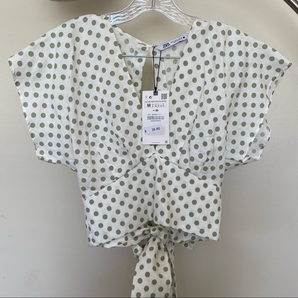 Zara Ecru Tie-back Polka Dot Cropped Top M - Picture 8 of 14